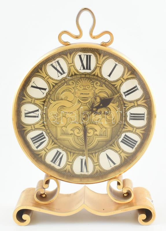 Imhof réz asztali óra, mechanikus szerkezettel, működik, m: 25 cm