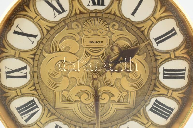 Imhof réz asztali óra, mechanikus szerkezettel, működik, m: 25 cm - Image 2
