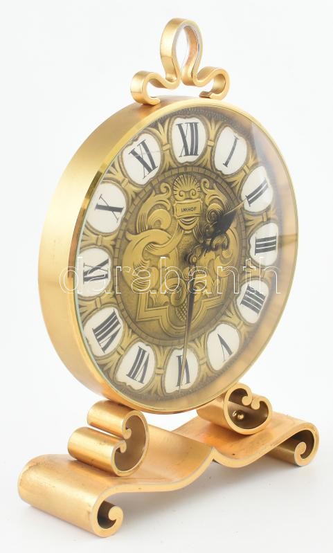 Imhof réz asztali óra, mechanikus szerkezettel, működik, m: 25 cm - Image 3