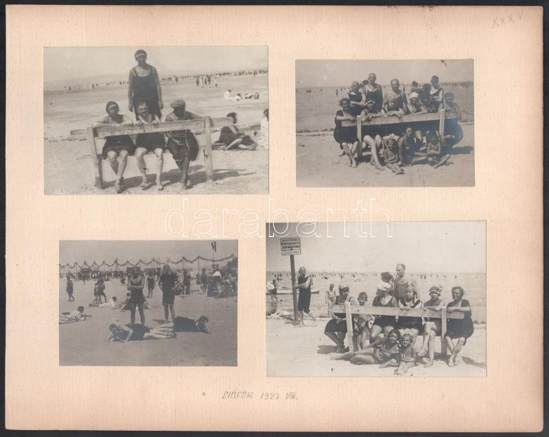 1923-1927 Siófoki strandolók, életképek, 26 db különböző méretű fotó 7 db albumlapon