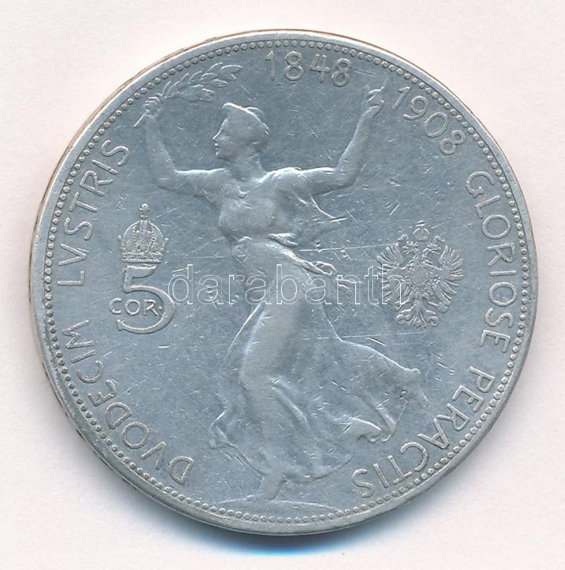 Ausztria 1908. 5K Ag 'Ferenc József - Jubileum' T:3 ph. Austria 1908. 5 Corona Ag 'Franz Joseph - Jubilee' C:F edge error Krause KM#2809 - Image 2