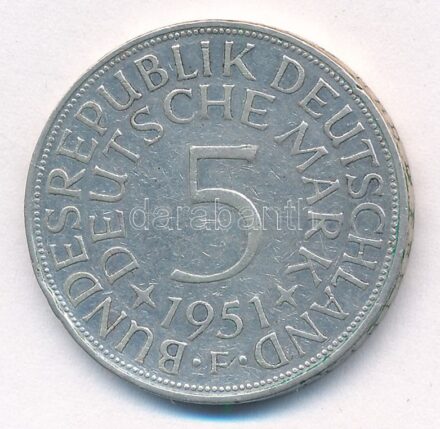 Német Szövetségi Köztársaság 1951F 5M Ag T:2- patina, kis ph GFR 1951F 5 Mark Ag C:VF patina, small edge error Krause KM#112