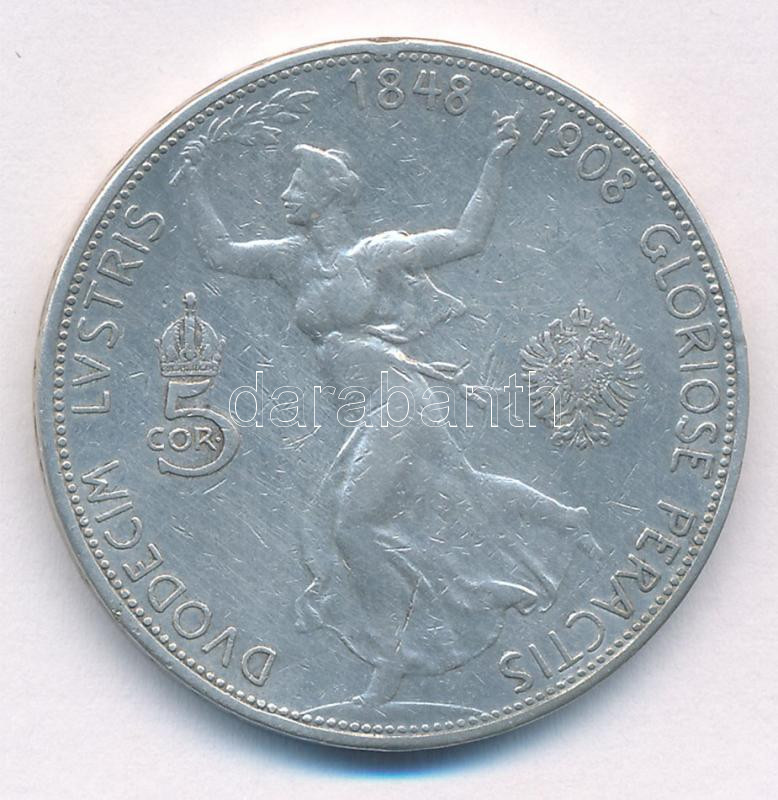 Ausztria 1908. 5K Ag 'Ferenc József - Jubileum' T:3 ph. Austria 1908. 5 Corona Ag 'Franz Joseph - Jubilee' C:F edge error Krause KM#2809 - Image 2