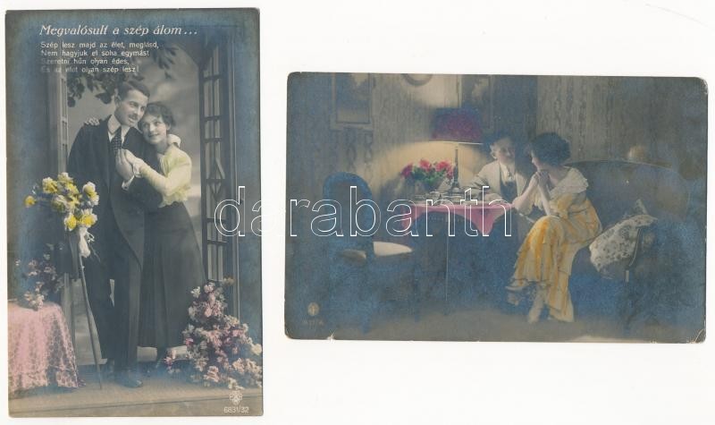 46 db RÉGI motívum képeslap: romantikus zsánerlapok / 46 pre-1945 motive postcards: romantic couples - Image 2