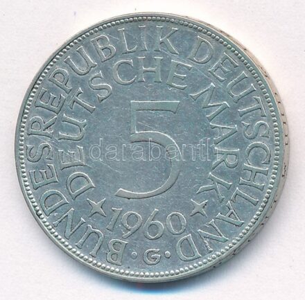 NSZK 1960G 5M Ag T:2,2- kis patina GFR 1960G 5 Mark Ag C:XF,VF small patina Krause KM#112.1