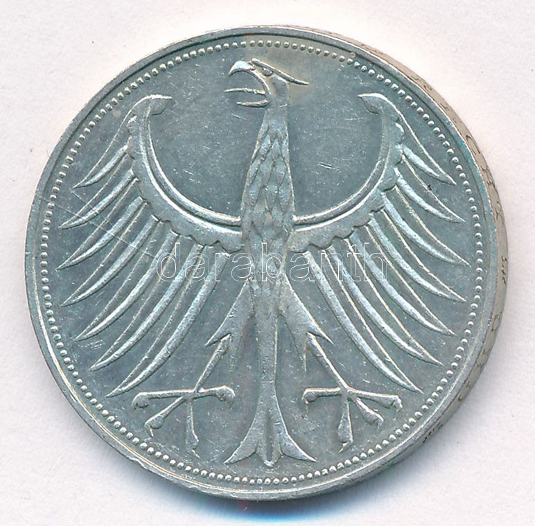 Német Szövetségi Köztársaság 1961D 5M Ag T:2 patina, kis ph GFR 1961D 5 Mark Ag C:XF patina, small edge error Krause KM#112 - Image 2