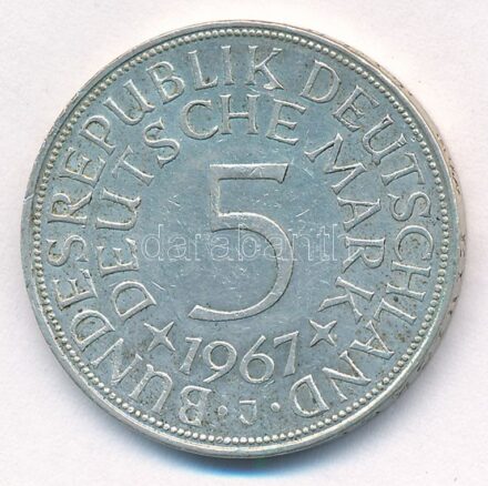 Német Szövetségi Köztársaság 1967J 5M Ag T:2,2- patina, ph GFR 1967J 5 Mark Ag C:XF,VF patina, edge error Krause KM#112