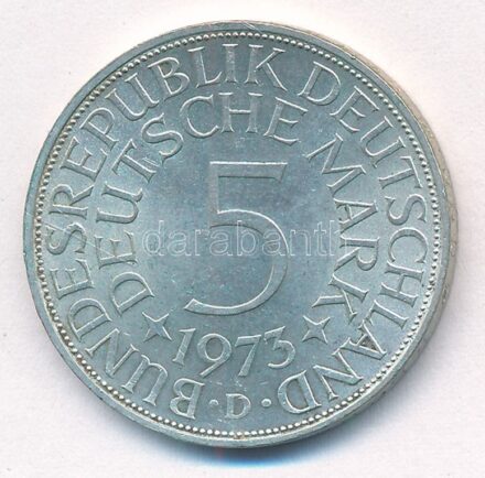 NSZK 1973D 5M Ag T:2 kis patina GFR 1973D 5 Mark Ag C:XF small patina Krause KM#112