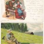 12 db RÉGI hosszú címzéses motívum képeslap: romantikus udvarlós / 12 pre-1910 motive postcards: romantic couples