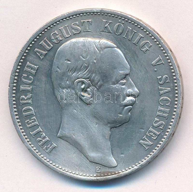 Német Birodalom / Szászország 1914E 5M Ag 'III. Frigyes Ágost' T:2,2- ph. German Empire / Saxony 1914E 5 Mark Ag 'Friedrich August III' C:XF,VF edge error Krause KM#1266