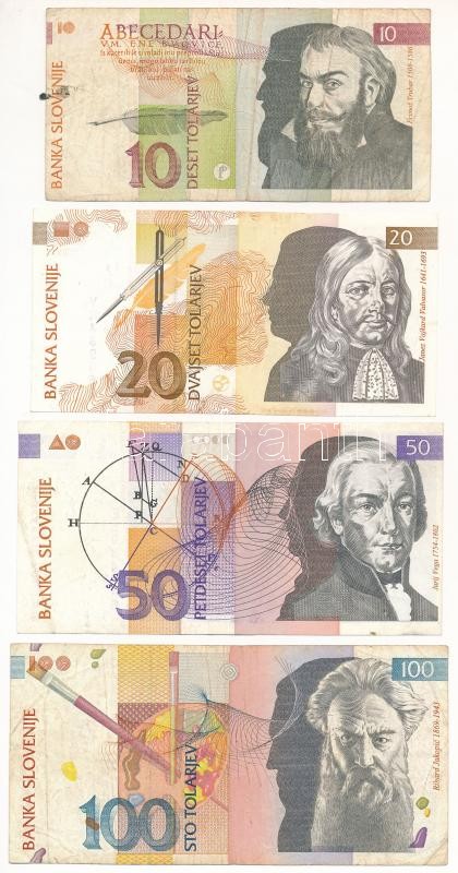 Szlovénia 1992. 10T + 20T + 50T + 100T T:III közte szép papír Slovenia 1992. 10 Tolarjev + 20 Tolarjev + 50 Tolarjev + 100 Tolarjev C:F fine paper in it