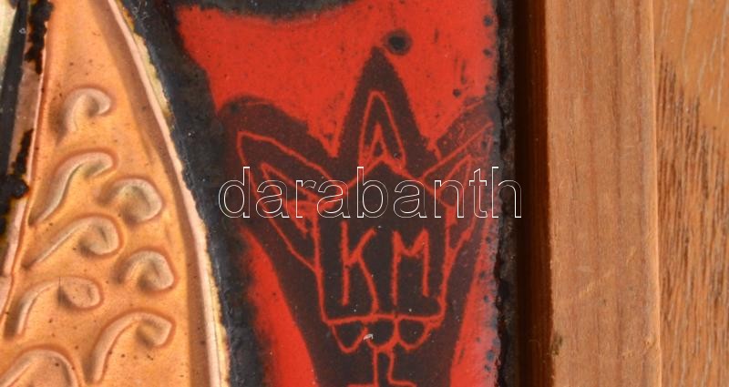 Kátai Mihály (1935 - 2020): Az aranyszőrű bárány. Tűzzománc, fakeretben, jelzett 10x20cm - Image 2
