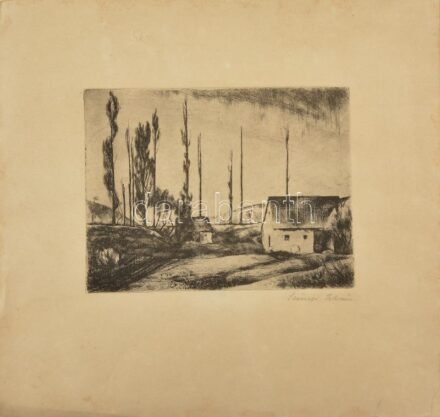 Szőnyi István (1894-1960): Tanya rézkarc, papír, jelzett. 16x23 cm