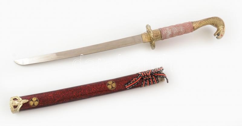 Katana gyűjtői másolat, réz kobrafejes markolattal, m: 59 cm.