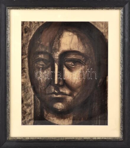 Jelzés nélkül (Angyalföldi Szabó Zoltán?): Női arckép. Szén, papír. Dekoratív, üvegezett fakeretben, 40,5×33,5 cm