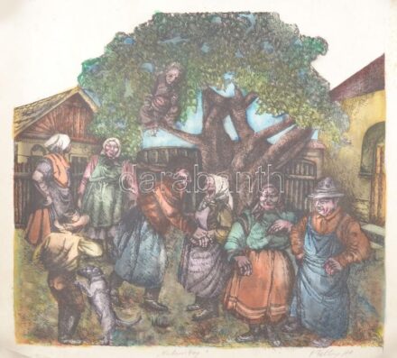 Piroska Belling: Nachmittag. Litográfia, papír, jelzett. 38x42 cm