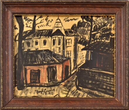 Joseph Lampérth jelzéssel: Városrészlet. Tus, akvarell, papír. Üvegezett fakeretben. 22,5x28,5 cm.