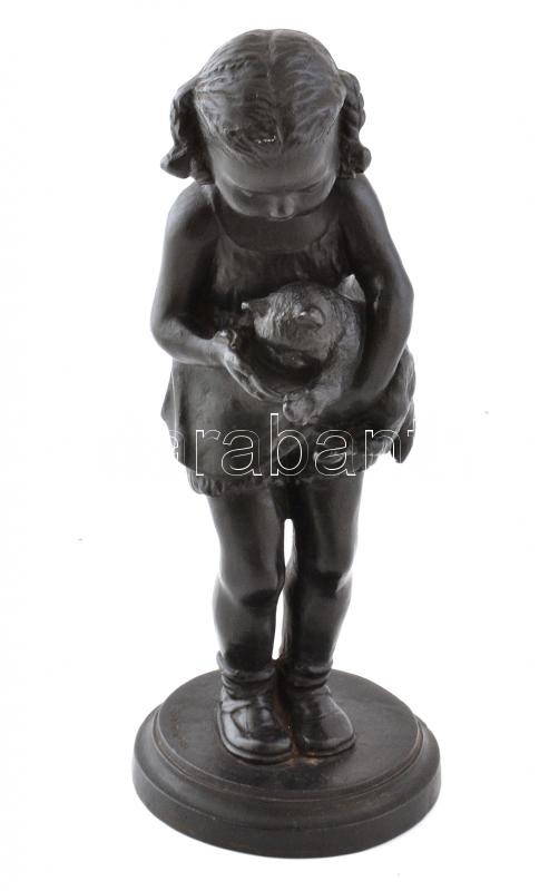 Bogatireva jelzéssel: Lány, macskával. Öntöttvas. 1957. 30 cm