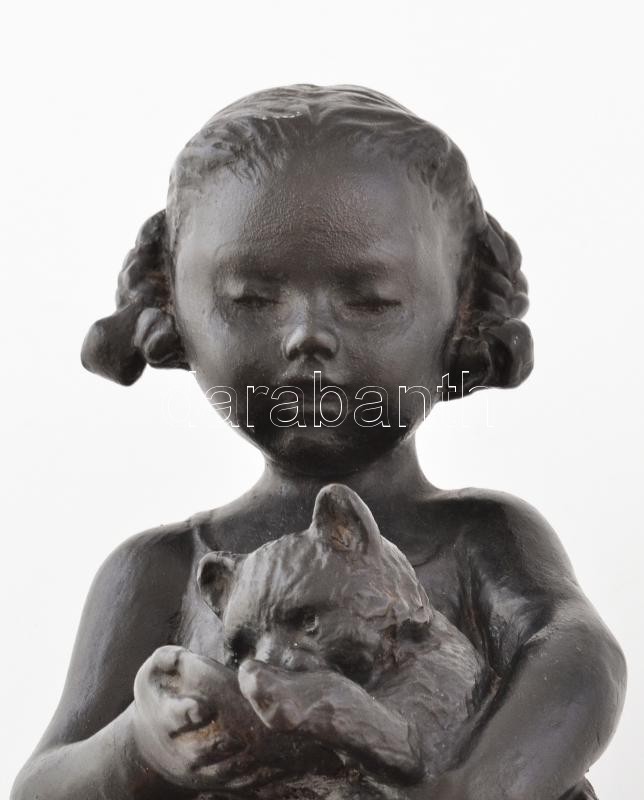 Bogatireva jelzéssel: Lány, macskával. Öntöttvas. 1957. 30 cm - Image 3