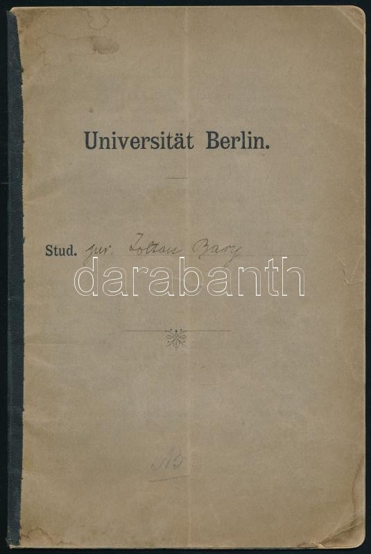 1912 Berlini Egyetem leckekönyve magyar személy részére