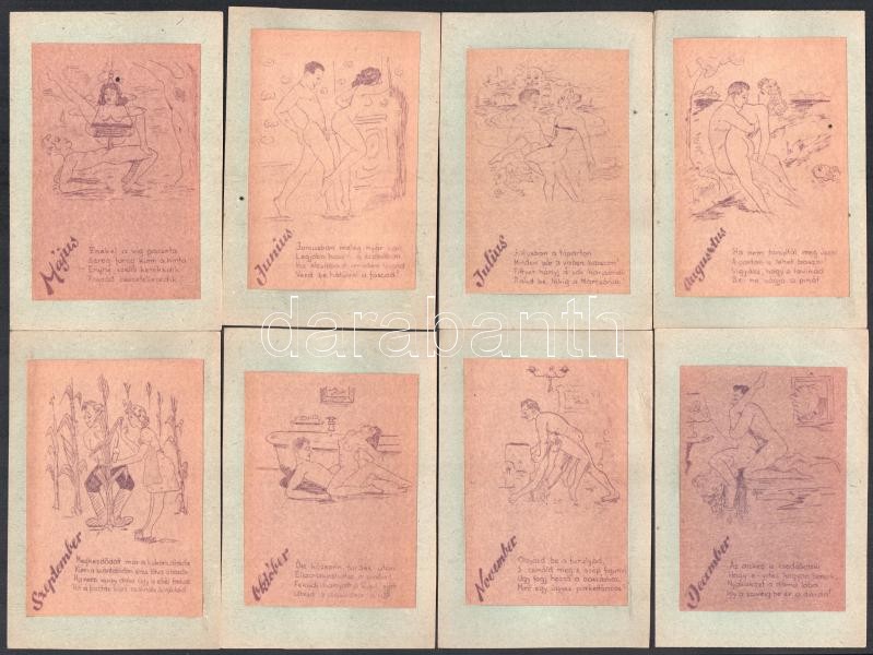 1956 Erotikus, pajzán kalendárium, 13 db kártya, 14x9 cm méretben - Image 2
