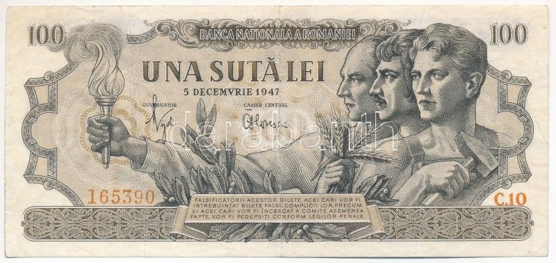 Románia 1947. 100L 'C.10 165390' T:III Romania 1947. 100 Lei 'C.10 165390' C:F Krause P#67