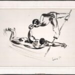 Ladányi jelzéssel: Cirkuszi artisták. Tus, papír. Paszpartuban. 20,5x29 cm
