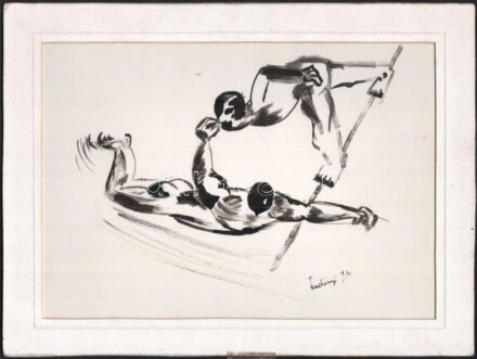 Ladányi jelzéssel: Cirkuszi artisták. Tus, papír. Paszpartuban. 20,5x29 cm