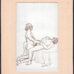 Ladányi jelzéssel: Szeretők (erotikus grafika). Tus, papír. Paszpartuban. 20,5x29 cm