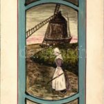 1908 Kézzel rajzolt és festett művészlap szélmalommal / Hand-drawn and hand-painted art postcard with windmill s: Vass (non PC) (EK)