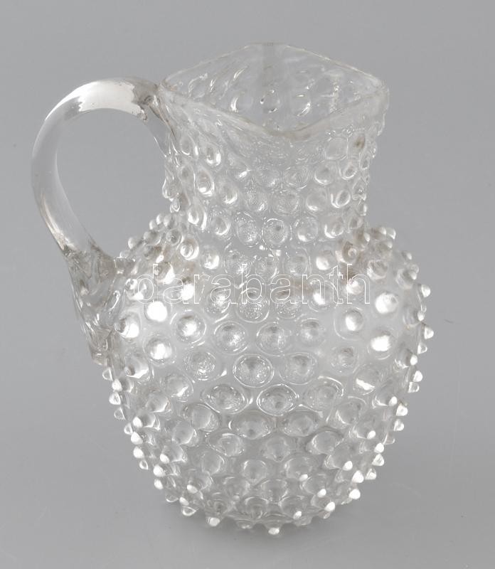 Régi bütykös kancsó, szakított, kopásnyomokkal, m: 18,5 cm