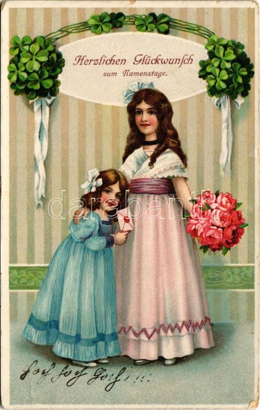 Herzlichen Glückwunsch zum Namenstage / Name Day greeting art postcard. litho (Rb)