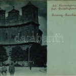 Pozsony, Pressburg, Bratislava; Szentháromság templom este / Heil. Dreifaltigkeitskirche / Trinity church at night (ragasztónyom / gluemarks)