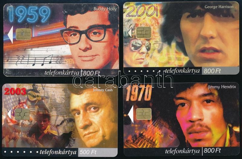 1999-2003 4 db 'A zene világa' telefonkártya (Jimmy Hendrix, Johnny Cash, George Harrison, Buddy Holly)