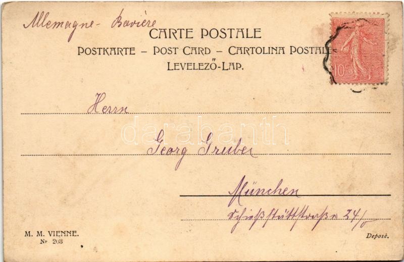 Bonne Année / New Year greeting art postcard. M. Munk Vienne Nr. 203. (ázott sarok / wet corner) - Image 2