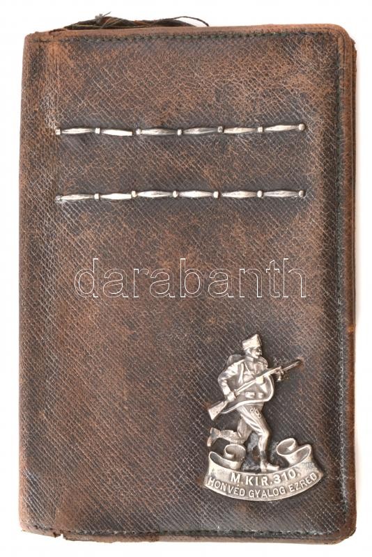 M. Kir. 310 Honvéd Gyalogezred ezüst jelvényes bőr tárca 19x8 cm