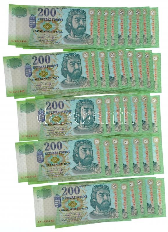2006. 200Ft (38x) tömbökben sorszámkövetők, egyugrásos sorszámkövetők: 'FA 3395732 - FA 3395737', 'FA 3395739', 'FA 3395741 - FA 3395747', 'FA 3395749 - FA 3395754', 'FA 6442449', 'FA 6442451 - FA 6442459', 'FA 64424770 - FA 6442477' T:I /