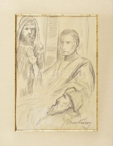 Munkácsy jelzéssel: Jelenet. Ceruza, papír. Paszpartuban. 33x24 cm