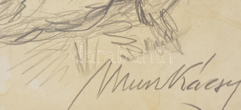 Munkácsy jelzéssel: Jelenet. Ceruza, papír. Paszpartuban. 33x24 cm - Image 2