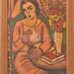 Schönberger jelzéssel: Olvasó nő. Olaj, farost. Fakeretben. 39,5x28 cm