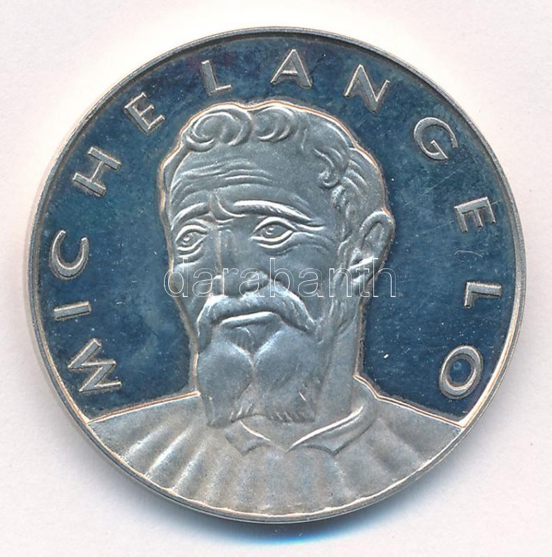 Kiss Kovács Gyula (1922-1984) DN 'Michelangelo' kétoldalas jelzett Ag emlékérem (16,14g/0.925/32mm) T:1- (eredetileg PP)