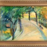 Márffy jelzéssel: Parkban. Akvarell, papír. Üvegezett, dekoratív fakeretben. 27,5x39,5 cm