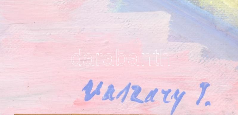 Vaszary jelzéssel: Kertben. Olaj, karton. Üvegezett, dekoratív, sérült fakeretben. 26,5x35 cm - Image 2