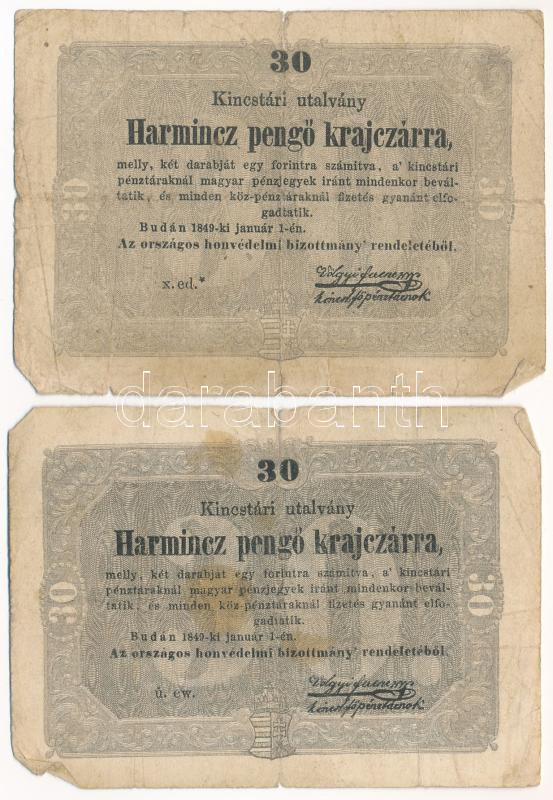 1849. 30kr 'Kossuth bankó' (2x) T:III- szakadás Adamo G103