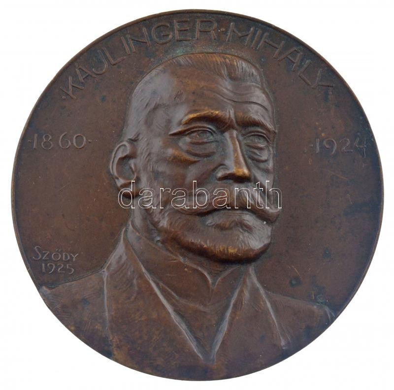 Sződy Szilárd (1878-1939) 1925. 'Kájlinger Mihály 1860-1924' egyoldalas, bronz plakett (100mm) T:2 kis patina / Hungary 1925. 'Kájlinger Mihály 1860-1924' one-sided bronze plaque. Sign.: Szilárd Sződy (100mm) C:XF small patina HP 5590.