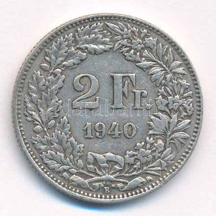 Svájc 1940. 2Fr Ag T:2- patina Switzerland 1940. 2 Francs Ag C:VF patina Krause KM#21
