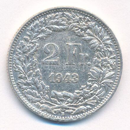 Svájc 1943. 2Fr Ag T:2 Switzerland 1943. 2 Francs Ag C:XF Krause KM#21
