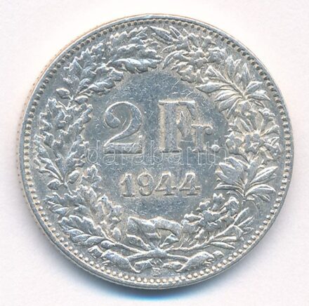 Svájc 1944. 2Fr Ag T:2 Switzerland 1944. 2 Francs Ag C:XF Krause KM#21