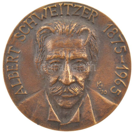 Kampfl József (1938- ) 1990. 'Albert Schweitzer 1875-1965 / 3. Zeneterápiás Konferencia 1990 március 31 Pécs' kétoldalas, öntött bronz emlékérem (69mm) T:1-,2