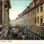 1910 Lisboa, Lisbon; Rua do Arsenal, Hotel Portuense / street and trams. TCV card (EK)